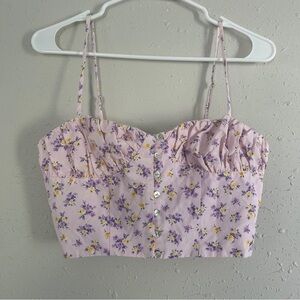 🦋 Zara Pink Floral Crop Top Summer Casual Medium Pastel